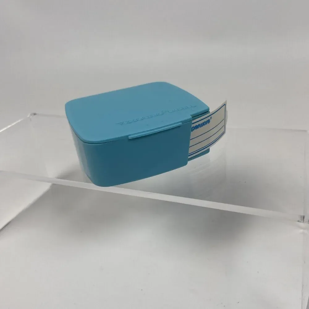 Tupperware Vintage Label Dispenser with Roll of Freezer Labels Blue Aqua